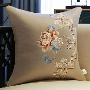 2 Pcs Satin Cushion Covers Chinese Embroidery Throw Pillow Cover Square Silk Pillowcase(Red B,50x50cm)(Anthracite Grey B,50x50cm)