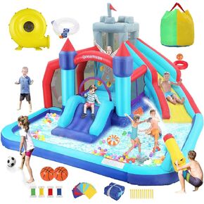 AKEYDIY Water Slide Bounce House for Kids, Large Inflatable Water Park for Kids Backyard,13X12.5ft Giant Blow Up Water Slides w/Deep Pool, Inflatable Water Park for Backyard Family Party
