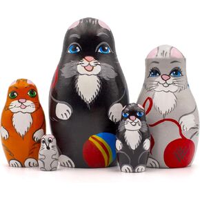 AEVVV Cat Nesting Dolls Set of 5 pcs - Matryoshka Doll with Cat Figurines for Cat Lovers - Cat Gifts for Cat Lovers - Cat Decor for Cat Lovers - Cat Craft