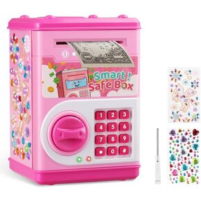Piggy Bank for Kids, ATM Bank Cash Coin Can Electronic Money Bank for Boys Girl, STOPKLAS Kids Safe Money Jar with Password Coin Savings Box with DIY Stickers