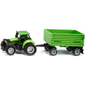Siku 1606, DEUTZ-FAHR Tractor with Fortuna 2-axle Trailer, Toy Tractor, Metal/Plastic, Green, Removable cab, Tipping Body, Trailer with Smooth-Running rubberisedg Wheels, Trailer Coupling