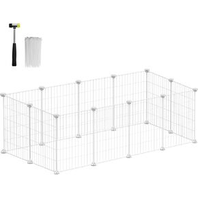 SONGMICS LPI001W01 Indoor Guinea Pig Playpen, Rabbit Cage, Large Exercise Enclosure, DIY Metal Modular Fence for Hamster Pet Small Animals - White