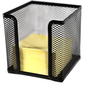 Huron Desktop Desk Sticky Note Pad Memo Note Cube Holder Dispenser for Office Home School, Black Metal Mesh