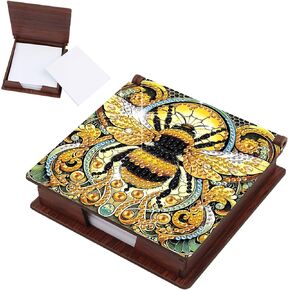 Jishshay Diamond Painting Note Box Bee Diamond Art Notecard Box Bee Gem Gem Art Sticky Note Holder Gem Painting Attelder Kits Mosaic Kits for البالغين حامل وسادة ، يحتوي على 160 ورقة من الورق