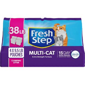 Fresh Step Clumping Cat Litter Multi-Cat Extra Strength Formula With Febreze Freshness, Multi Cat Litter With Ammonia Block Technology, 38 lbs. (4 x 9.5 lb. Bag)
