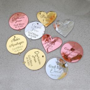 Baptism Tags,30Pcs Acrylic Personalized God Bless Christening Tags for Favors,Custom Name Tags and Mi Bautizo Tags for First Communion,Religious Celebration,Baby Shower