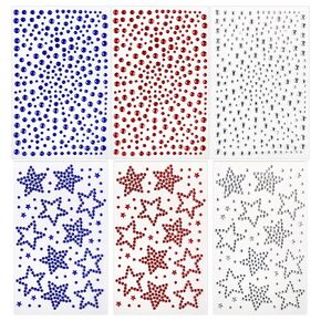 6 PCS Star Face Gems Hair Gems, Self Adhesive Face Jewels Stickers, Red White Blue Star Festival Face Gems Stick on, 4th of July Rhinestone for Face, Eye, Makeup, Rave Accessories for Kids, Women