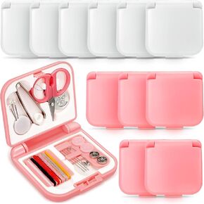 Yuxung 12 Pieces Travel Sewing Kit Emergency Mini Sewing Kit Travel Repair Kit in Bulk with Sewing Threads Scissors Needles for Wedding Gift Traveler Hotel Charity Homeless (Pink, White)
