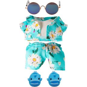 Vacation Style Clothes for 17cm Doll, Accessories for 17cm Dolls, Clothes Set for Dolls, Fashion Casual Stylish 5 PCS Set Glasses Shoes Clothes Set for Doll Accessories (No Doll) (Blue)