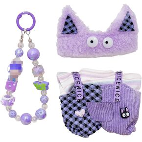 Clothes for Dolls, Clothes Set with Charm Bracelet for 17cm Dolls, Adorable Dress-Up Accessories for Doll (Purple Cat)