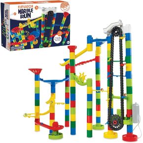 MindWare Marble Run 110 Piece Building Set with 82 Track Pieces, 15 Marbles and Motorized Elevator