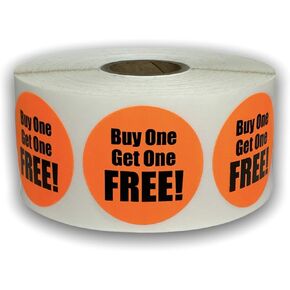 Buy One Get One BOGO Labels 1.5-inch Round Orange Pricing Discount Retail Stickers Self-Adhesive Pack of 1000 Labels