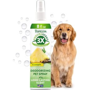 TropiClean Dog Perfume, Long Lasting Pineapple Cologne, Deodorizing Spray for Smelly Dogs, After Bath Detangling Spray, Safe for Cats, 8oz.
