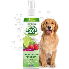 TropiClean Dog Perfume, Long Lasting Raspberry Lime Cologne, Deodorizing Spray for Smelly Dogs, After Bath Detangling Spray, Safe for Cats, 8oz.