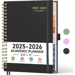 RETTACY Academic Planner 2025-2026, Weekly and Monthly, Large Size (8.5" x 11"), July 2025 - June 2026, for Women, Teacher, Student, School, 12-Month Tabs, Flexible Plastic Cover (Light Green)