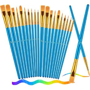 Paint Brushes, Paint Brush Set for Acrylic Painting, 20 Pcs Solid Wood Handel Oil Watercolor Paintbrushes with Nylon Hair Brushes for All Purpose Painting Artist Professional Kits, Blue