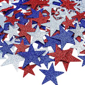 Stars Stickers, 4th of July Stickers, Red White and Blue Glitter Star Sticker, 100PCS Self-Adhesive Foam Patriotic Fourth of July Sticker for Kids Reward Art Crafts Memorial Independence Day Decor