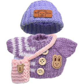 17cm Dolls Clothes, Clothes Set for 15cm Doll, Crochet 3 Piece Set Hat Clothes Backpack for Dolls Accessories Suit, Cute Outfits Stylish Adorable 15/17cm Dolls Clothes Accessories (NO Doll), Blue