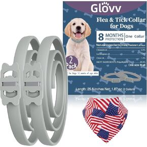 Glovv 2 Pack Highly Effective Flea Collar for Dogs, Tick Control Provides Up to 16 Months of Dog Collar, Comfortable Flea and Tick Prevention Collars