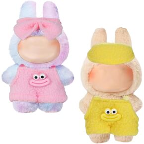 2 Sets Clothes for 17cm Dolls - Cute Overalls Outfit Accessories for Dress Up Dolls Girls Women Gifts (Doll Not Included)