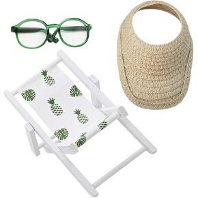 Accessories Set for 17cm Doll,Miniature Beach Sun Hat/Sunglasses/Wooden Folding Beach Chairs for Dolls Accessories,No Doll(C#1)