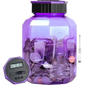 X-Large Piggy Bank for Adults Kids, Vcertcpl Digital Coin Counting Bank with LCD Counter, 2.4L Capacity, Great Coin Counter Bank Money Counting Jar with Total Amount Displayed (Purple)