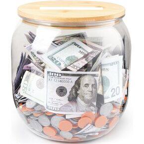 Large Clear Coin Bank Jar with Slotted Lid, Half Gallon Reusable Money Tip Change Savings Coin Jar for Coin or Raffle Ticket, Big Clear Money Coin Tip Piggy Change Bank Box for Adults Teens