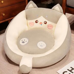 Sleepy Meow – Plush Cartoon Cat Sofa Chair for Kids, Adults, Teens & Small Pets (19.7" x 21.7" x 13.8") | Cozy Gray Lounge Seat for Home & Gift Use