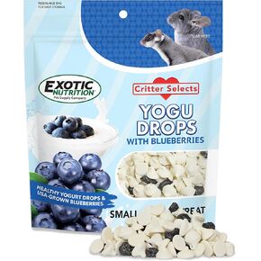 Yogu Drops With Blueberry - Healthy Natural Fruit & Yogurt Treat - For Sugar Gliders, Rats, Chinchillas, Ferrets, Parrots, Hamsters, Hedgehogs, Guinea Pigs, Rabbits & Small Pets (4.25 Ounce)