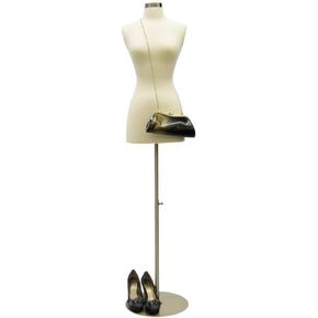 Female Mannequin Dress Form Torso with Round Metal Base and Neck Cap - Off White Premium Fully Pinnable Women's Dress Form #F2/4W+BS-04