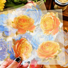 128 Pcs Large Holographic Flower Stickers Bulk - Waterproof Vintage Decals with Gold Foil for Journals, Scrapbooks & Room Decor | Botanical Collage Gift Set for Teachers, Aesthetic Craft Supplies