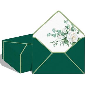 50Pcs Greenery Envelopes Watercolor Rose Sage Green Invitation Envelope V-Flap Gift Card Sleeves for Spring Wedding, 5.25 x 7.25 Inch