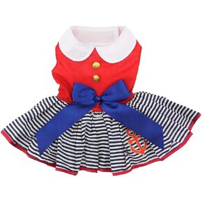 DOGGIE DESIGN Sailor Girl Dog Dress with Matching Leash (S)