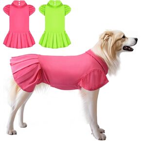 Dog Sports Dresses, Quick Dry Doggy Lapel Shirt Birthday Dress with Pleated Hem for Large Dogs Girl, Summer Female Doggie Sundress Costume(Pink, M)