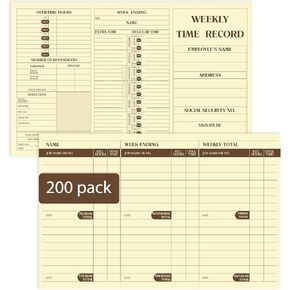 Faccito 200 PCS Time Cards Sheets للموظفين 8 "× 5" موظفين أسبوعيين قابلة للطي