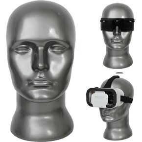 Male Mannequin Head No Ear Professional PVC Manikin Head for Display Wigs Hats Headphone Cosplay Mask and Home Decoration or Any Accessories Show (Matte Black, Large)