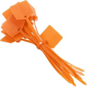 MECCANIXITY 100Pcs 4.7 Inch Waterproof Shipping Tags 0.12" Nylon Writable Hanging Tags Self Locking Labels Zip Tie Wraps for Indoor and Outdoor, Orange