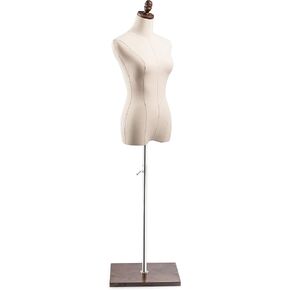 Female Display Dress Form Mannequin in Natural Canvas on Modern Wood Flat Square Base by TSC (Natural, Medium)