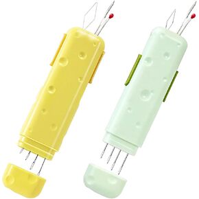 UKSKS 2 Pack 3-in-1 Needle Threader Tool with Seam Ripper & Magnetic Needle Case Compact Sewing Kit for Threading, Stitch Removal & Needle Storage