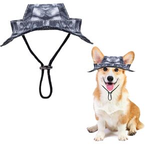 Dog Sun Hat,1PC Adjustable Princess Dog Bucket Hat with Ear Holes,Round Brim Dogs Visor Cap Pet Fisherman Hat for Pupies Small Dogs Cat Outdoor Sport (Blue, Medium)
