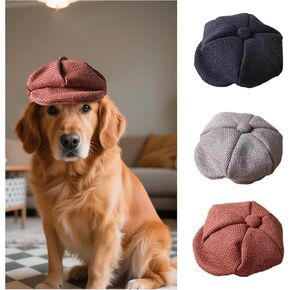 SEIS 3 Pcs Dog Berets Fashion Pet Hat French Artist Cat Cap Baseball Cap for Party Birthday Wedding Photo (L, Retro)