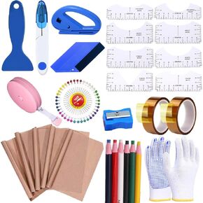 30 Pcs T Shirt Heat Press Starter Kit,Sublimation Shirts Tool Kits with 5 Pcs Teflon Sheets for Heat Press, 8 Pcs T Shirt-Ruler Guide to Center Vinyl, 2 Rolls Heat Resistant Tape