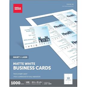 Office Depot Matte Business Cards, 2in. x 3 1/2in., White, Pack Of 1,000, 23003