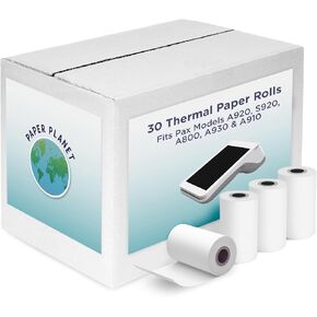 لفائف الورق الحرارية لطابعات طرفية PAX بواسطة Paper Planet | لفائف ورقة إيصال بطاقة الائتمان متوافقة مع طرفي PAX A920 و S920 و A800 و A930 و A910 | 30 لفات