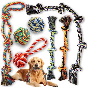 Large Dog Rope Toys, 7 Pack Tough Pet Chew Toy for Aggressive Chewers Medium Large Breed, Heavy Duty Tug of War Cotton Dog Rope Toy, Interactive Dog Toys Playing & Teeth Cleaning