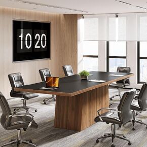 Tribesigns Rectangle Conference Table for 6-8 People, 63-Inch Large Meeting Table with Sturdy Pedestal Base, Executive Desk for Conference Room, Office, Meeting Room, Seminar, Black and Brown