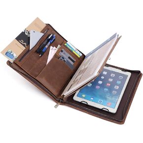 Leather Portfolio Organizer with Zipper for Men Women, Leather Padfolio Business Notebook Cover Resume Folder Legal Pad Portfolio Notebook Holder