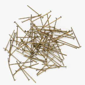 100pcs 1"/ 26mm Antique Chandelier Pins, Flat Head Pin Replacement Parts Crystal Hooks Straight Pins to Hanging Prism Bead Pendant (Dark Antique Brass Color)