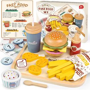 Play Food Sets for Kids Kitchen Accessories for Toddlers 3-5 Girl Boy Birthday Gift Pretend Play Woodden Toys Age 3 4 5 6 Wood Educational Toy