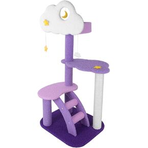Lucky Monet Cute Cat Tower 65 Inches, Unique Cat Tree Large Tall for Indoor Cats, Purple Pink Cloud Big Cat Tree Cat Castle Mansion Condo for Large Cats Activity Trees with Scratching Post Hammock